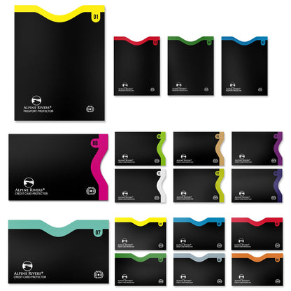 RFID Blocking Sleeves | 14 Credit Card Holders, 4 Passport Protectors | Slim Water-Resistant Tear-Resistant | Anti Theft Identity Protection