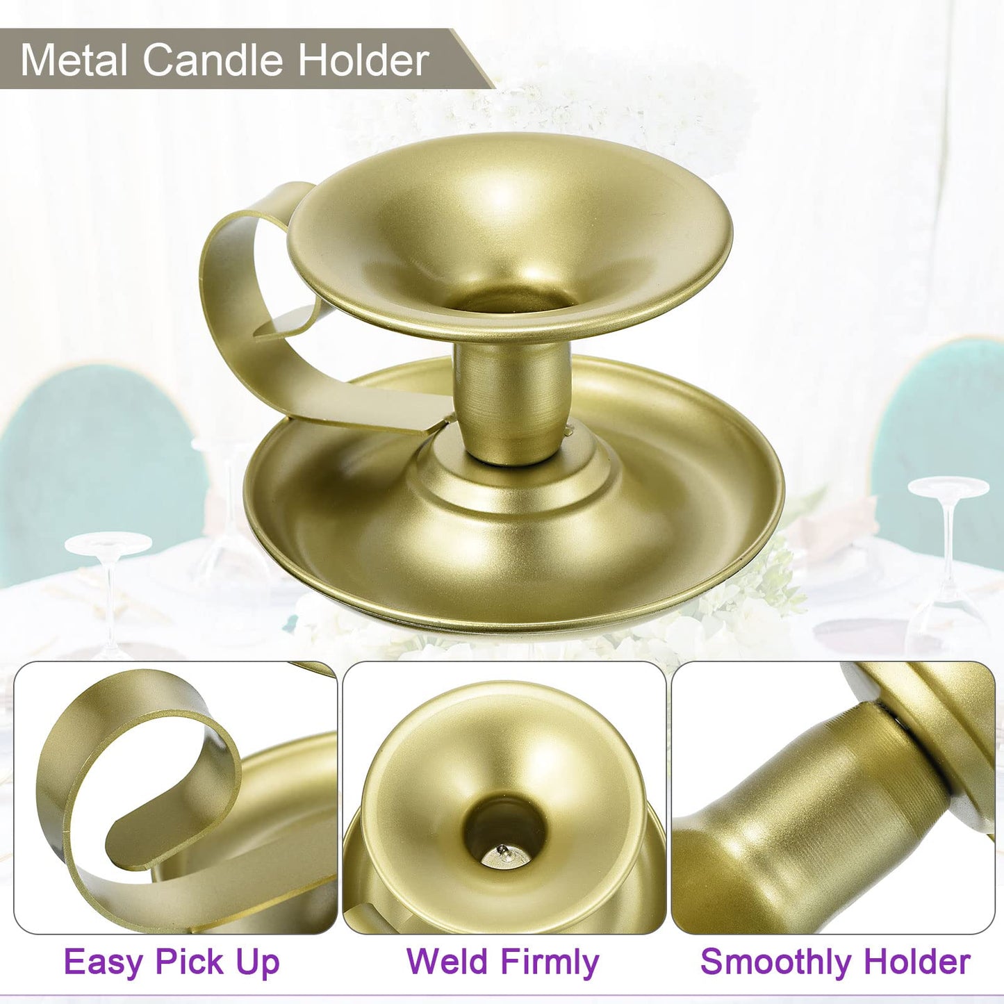 PATIKIL Retro Iron Taper Candle Holder, Set of 2 Gold Simple Candlestick Holder Candle Light Stand for Halloween Table Centerpiece Party Wedding Dinning Decor