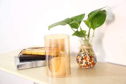 KETE Colored Glass Cylinder Candle Holder Bottomless Borosilicate Glass Globe Lamp Shade Replacement (AMBER,4x4)