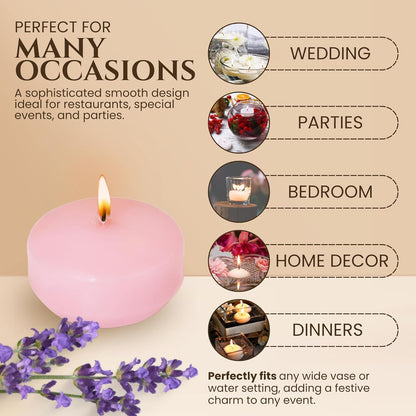 Axiom - Unscented 12 Piece Pink Floating Candles for Centerpieces - 2" Dripless and Smokeless Floating Candles with 4 Hours Burning Time for Wedding, Pool, Parties, Home Decor