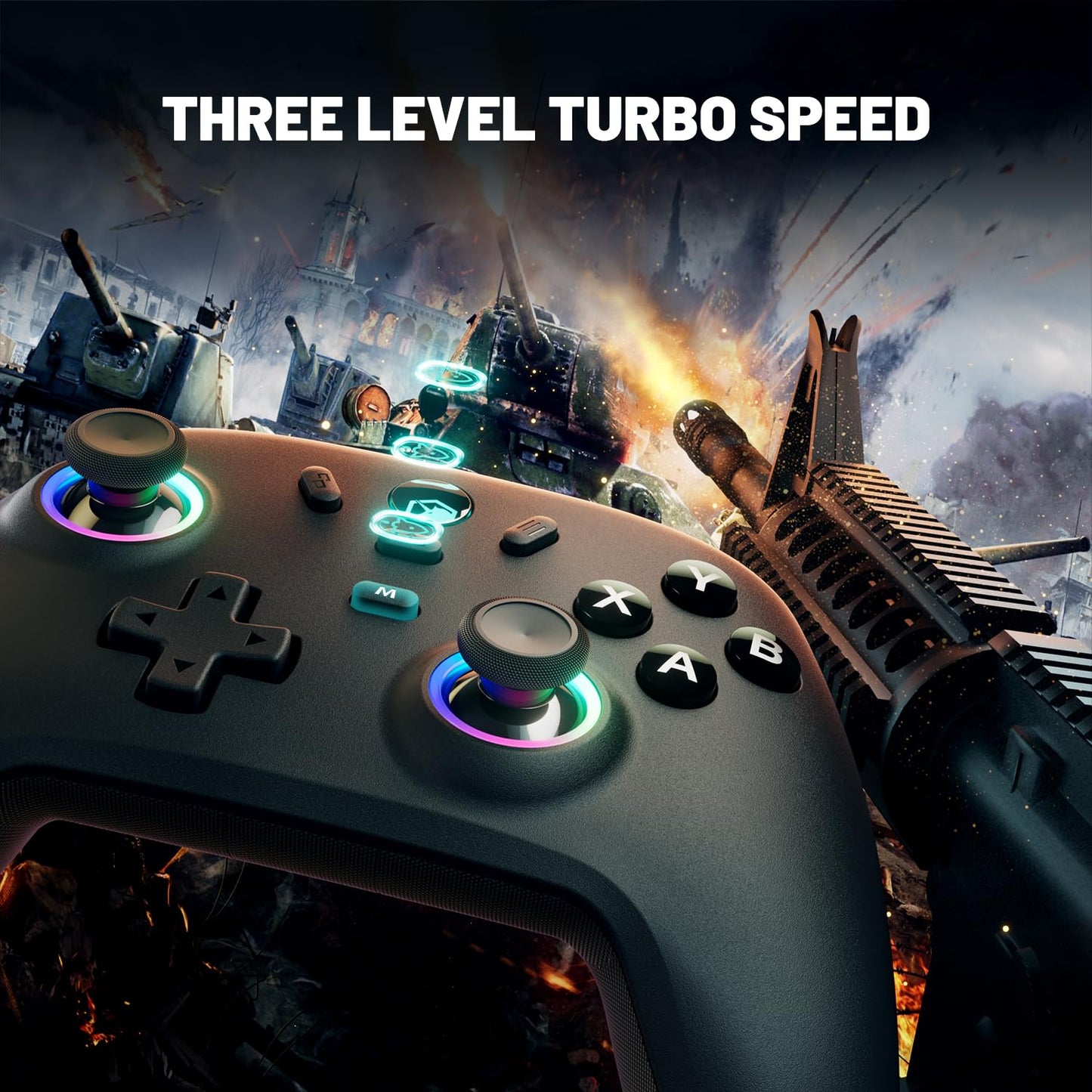 ECHTPower Wireless PC Gaming Controller - Hall Effect Joystick, 2.4G & Wired 1000Hz Polling Rate, 800mAh Battery, Adjustable Turbo/Vibration - for PC/Switch/iOS/Android