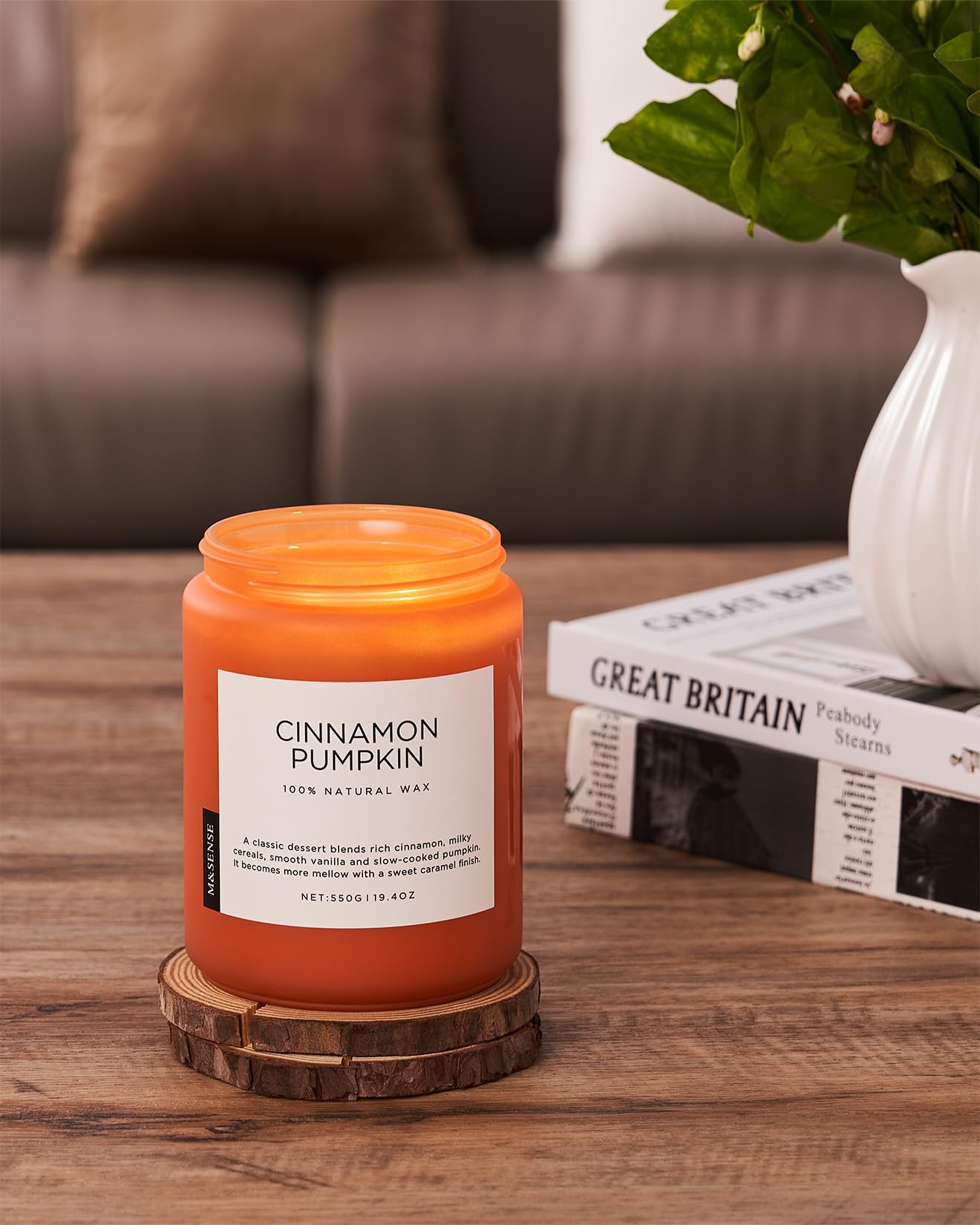 M&SENSE Ceylon Cinnamon Pumpkin Scented Candles, Soy Natural Candles 110 Hours Long Lasting Slow Burning Candle for Easter Holiday Gifts