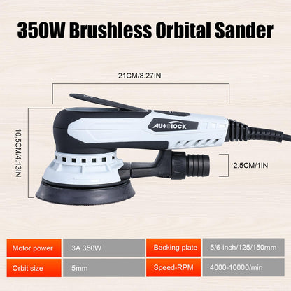 Autolock Electric Random Orbital Sander, 350W Brushless Motor with 5 & 6 Inch Pads, 10000RPM Palm Sander for Woodworking, Sanding and Polishing (1pcs)