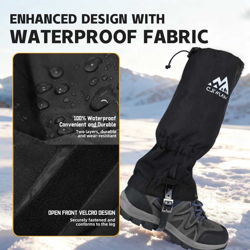 MAJWILD Adjustable Leg Gaiters, Waterproof Snow Boot Gaiters for Men Women with Hiking, Walking, Hunting, Snowshoeing, Climbing (Black, Large)