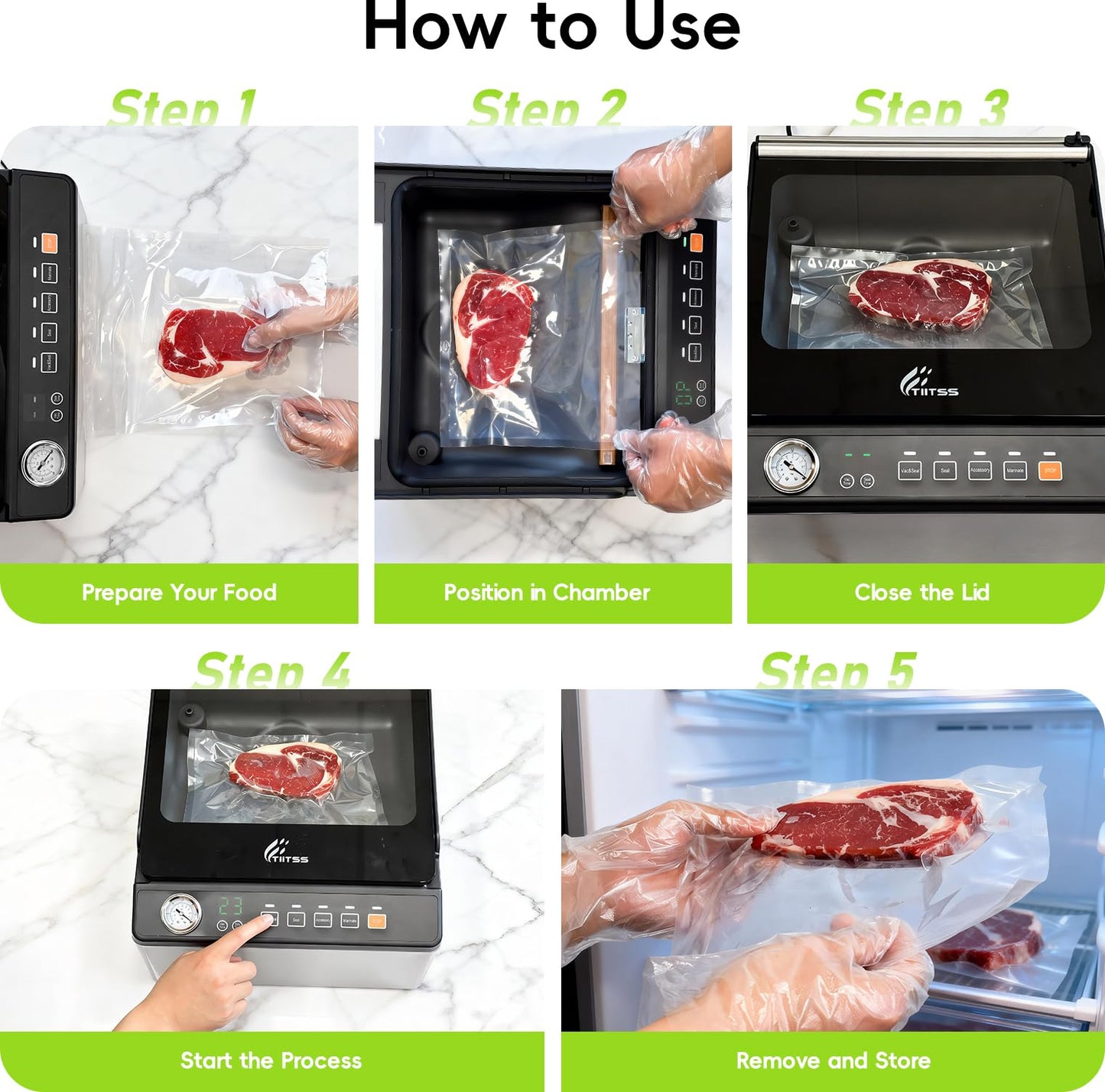 TIITSS Chamber Vacuum Sealer, 230W Powerful Vacuum Packing Machine with 6.8QT/6.4L Large Chamber and 12-inch Seal Bar for Meats, Soups, Sauces and Liquids, Ideal for Home and Commercial Use