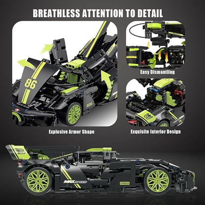 1:14 Hypercar Building Set for Adults Sport Car Building Blocks Motor Enthusiasts’ Gift Vehicle Racing Car for Boys and Girls Age 8 9 10 11 12 13 14(910PCS-Non-motorized Version)