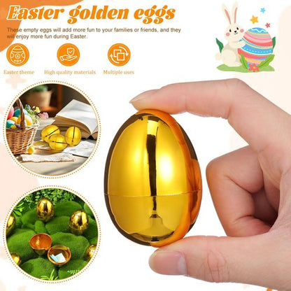 DECHOUS 12Pcs Golden Plastic Easter Eggs Fillable 2.4 Inch Easter Baskets Stuffers Shiny Metallic Empty Eggs for Hunt Game, Spring Festive Party Favor, Classroom Prizes