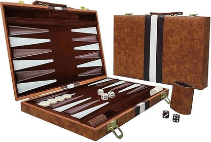15inch Backgammon Set Classic Folding Board with Leather Case Portable Travel Game Ideal Gift Package for Strategy Lovers