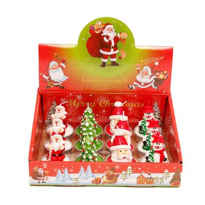 12 Pieces Tealight Candles Handmade Delicate Santa Hat Claus Christmas Tree Candle Wax Snowman Elk Pinecone House Candles for Party Wedding Spa HomeChristmas Decoration