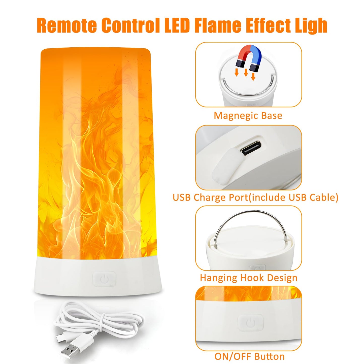 Bestview LED Flame Lights with Remote & Timer,4 Modes USB Rechargeable Battery Operated Fire Flickering Flameless Candles Campfire Table Lamp for Halloween,Christmas,Indoor&Outdoor Decoration (2 Pack)