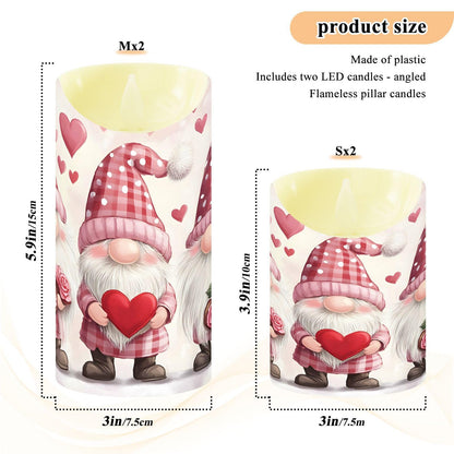 Valentines Day Gnome Pink Rose Flowers Hearts Flameless Candles with Remote Timer,LED Flickering Battery Operated Electric Pillar Tea Light Candles for Wedding Table Christmas Decorations 3" x3.9"