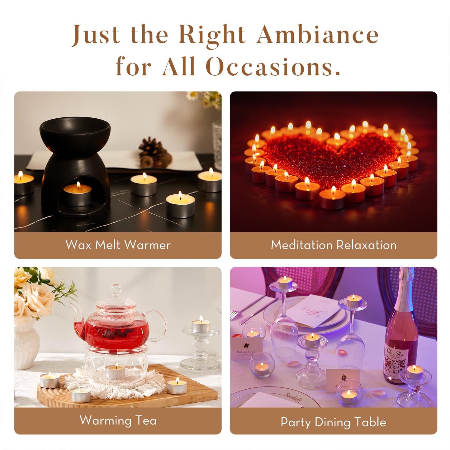 Ashlux Unscented Palm Tea Lights Candles 100 Pack Bulk, 6 Hours Long Burning White Tea Lights,Non-Paraffin, Smokeless, Mini Tealight Candles for Wedding, Christmas Lights, Party, Power Outages