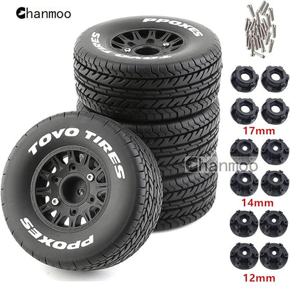 1/10 RC Short Course Truck Tires And Wheels With 12mm 14mm 17mm Hex 113mm 1/8 Rubber Tyres For 1/8 or 1/10 Scale On Road Car HSP Sonic 94102 GT PTG-2 Tamiya TT02 RC Racing Car 4PCS (Black A)