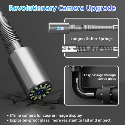 Sanyipace Sewer Camera 165FT/50M with 512Hz Transmitter, Self-Leveling, Drain Plumbing Pipe Inspection Camera with Mic Speaker, DVR Recorder, 16GB TF Card, 9mm Rigid Cable, Pipe Pulley Guide Wheel