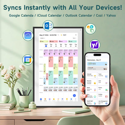 Digital Calendar 21.5 Inch with Chore Rewards – Smart Electronic Family Organizer, Touchscreen Wall Calendar, Meal Planner & Photo Frame, Syncs with Google/iCloud, for Wall or Desk, Black