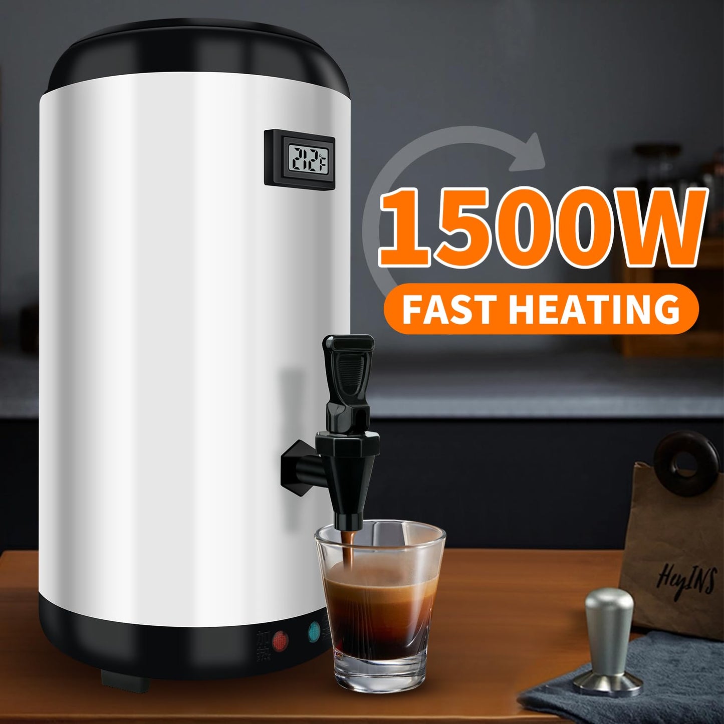 Nalison Insulated Beverage Dispenser-WITH HEATING,75 Cup Hot Drink Beverage for Catering-Stainless Steel Hot Beverage Dispenser 12 L/3.2 Gallon Hot Coffee Dispenser with Spigot for tea, Water,(silver)