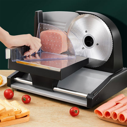 XHINBWYEK Meat Slicer, 200W Electric Food Slicer with 2 Removable 7.5" Stainless Steel Blades and Tray, Child Lock Protection, Adjustable Thickness, Slicer Machine for Meat Cheese Bread 110V