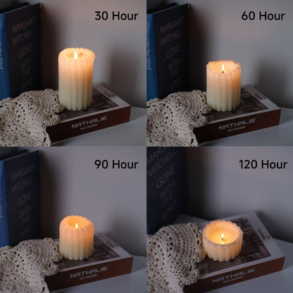 MOZEAL Hand-Poured Pointed Ribbed Soy Pillar Candles Set of 3 - Decorative Turquoise Unscented Dripless Smokeless (4",6",8") 300 Hr Burn - Stylish Wedding Décor