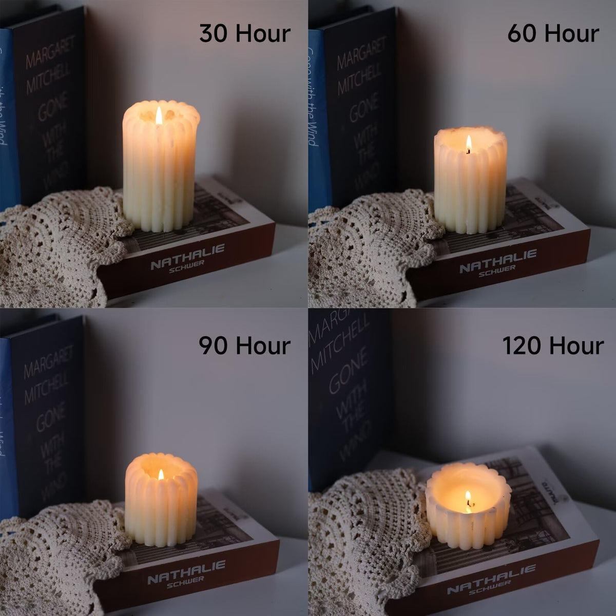 MOZEAL Hand-Poured Pointed Ribbed Soy Pillar Candles Set of 3 - Decorative Pink Unscented Dripless Smokeless (4",6",8") 300 Hr Burn - Stylish Wedding Décor