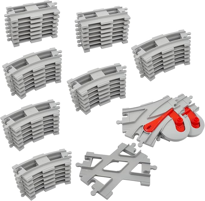 47-Piece Train Track SetClassic Railway Track with 30 Curved Tracks14 Straight Tracks2 Switch and 1 crossoverTracks-Compatible with All Major BrandsLight Grey Toy Track Accessory for Kids