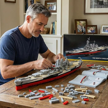 USS North Carolina Battleship Building Blocks Set 2662 Pieces 1:300 Scale WW2 Naval Warship Model Military Battleship Construction Toy with Movable Guns Model for Adults &amp Teens 14+