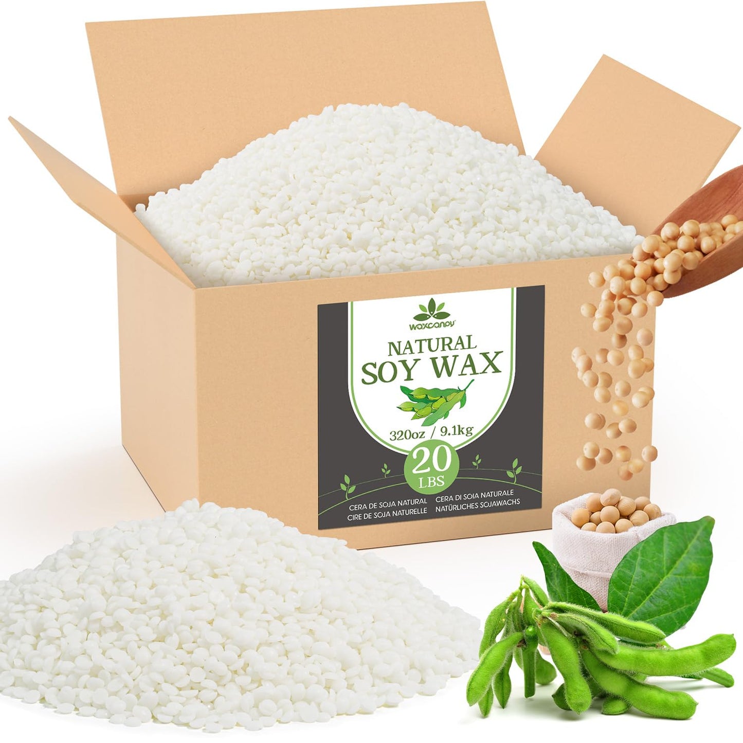 Soy Wax, Waxcanpy Natural Soy Wax for Candle Making, Organic Candle Wax from Farm, No Additives, Harmless and Pure (20lb)