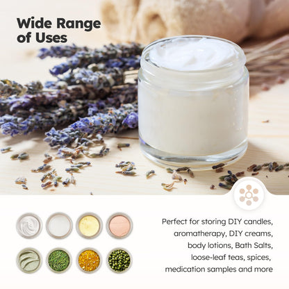 2 oz Glass Jars with Lids, 36 Pack Clear Small Glass Jars with Woodgrain Lids Leakproof Round Airtight Empty Cosmetic Travel Containers with Inner Liners for Lotions Powders and Candle Making