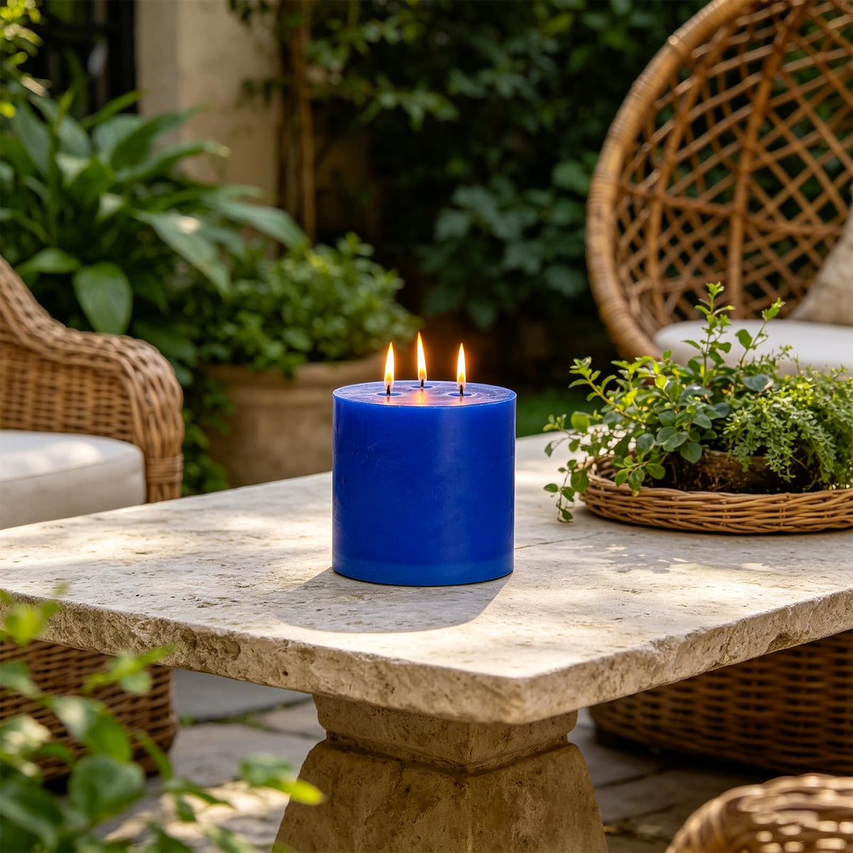 6" x 6" Blue Hand-Poured Candle, Dripless & Clean Burning (120 Hours), Unscented Rustic Pillar, Perfect for Men's Gift, Nautical Theme Weddings, Blue & Gold Party Decor