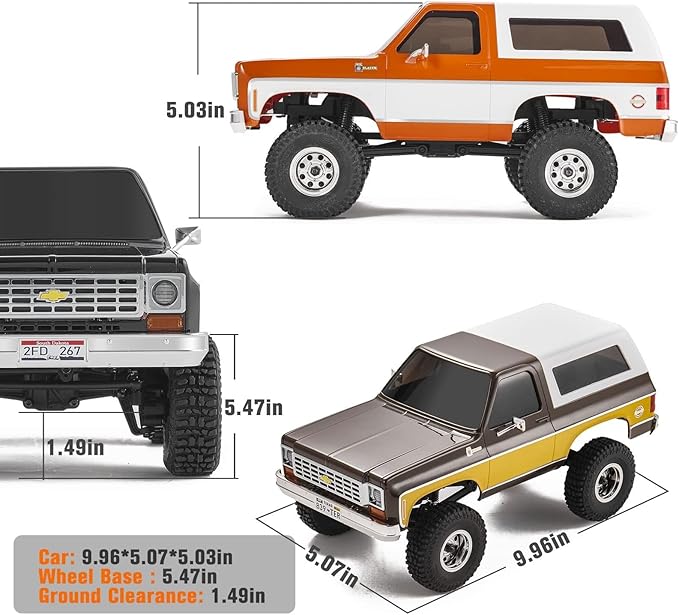 FCX24 FMS 1/24 K5 Chevy Blazer RC Crawler Officially Licensed Mini RC Car Pick Up Truck &amp SUV 2 in 1 4WD 8km/h 2 Speeds Switch Off-Road RC Model with LED Lights for Adults (Black)