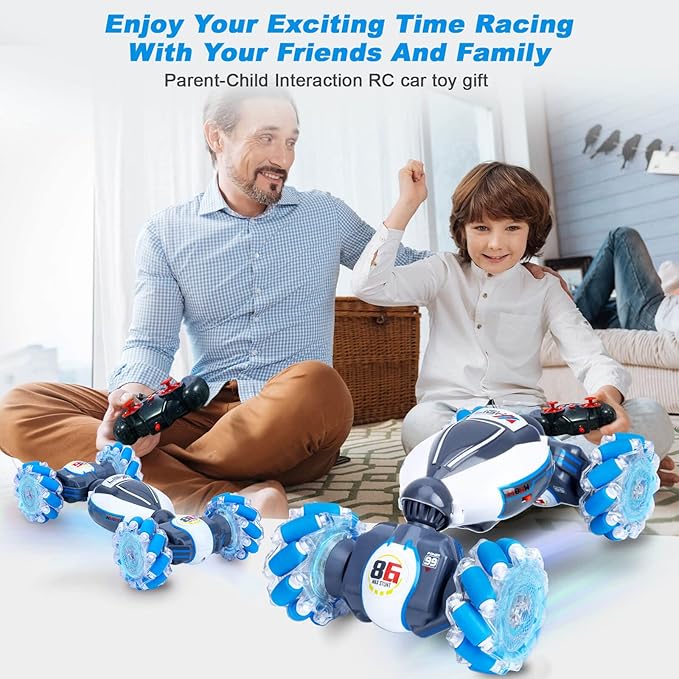 Gesture Sensing RC Stunt Car Toys for Boys Girls 6-12 Year Old 4WD Remote Control Car 360° Rotate Transform Off-Road Drift RC Toy with Lights Music 2.4Ghz Hand Control Birthday Xmas Gifts