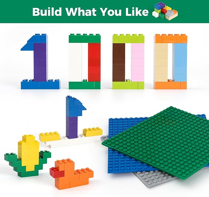 1000 Pieces Building Blocks Classic Stackable Base Plates 3 6.3 x 6.3 Blue Gray and Green Base Plates Compatible with All Major Brands