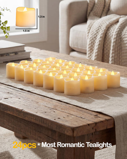 Gmnee 24Pcs Flameless Tealights Candles, 200+Hours LED Candles, Small Tea Lights Candles Battery Operated for Christmas, Wedding, Party, and Halloween Decoration