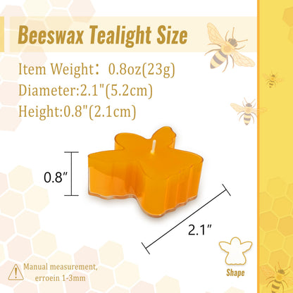24pcs Beeswax Tealights Beeswax Tealight Candles Clear Cup Pure Handmade Beeswax Tealights Smokeless Bee Wax Candle for Birthday Party,Wedding, Spa, Home Decor