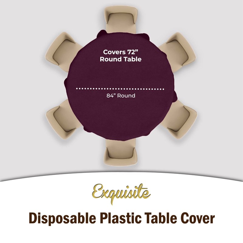 Exquisite 12-Pack Premium Plastic Tablecloth Pack of 12 Premium Plastic Tablecloth 84 Inch Round Table Cover - Plum