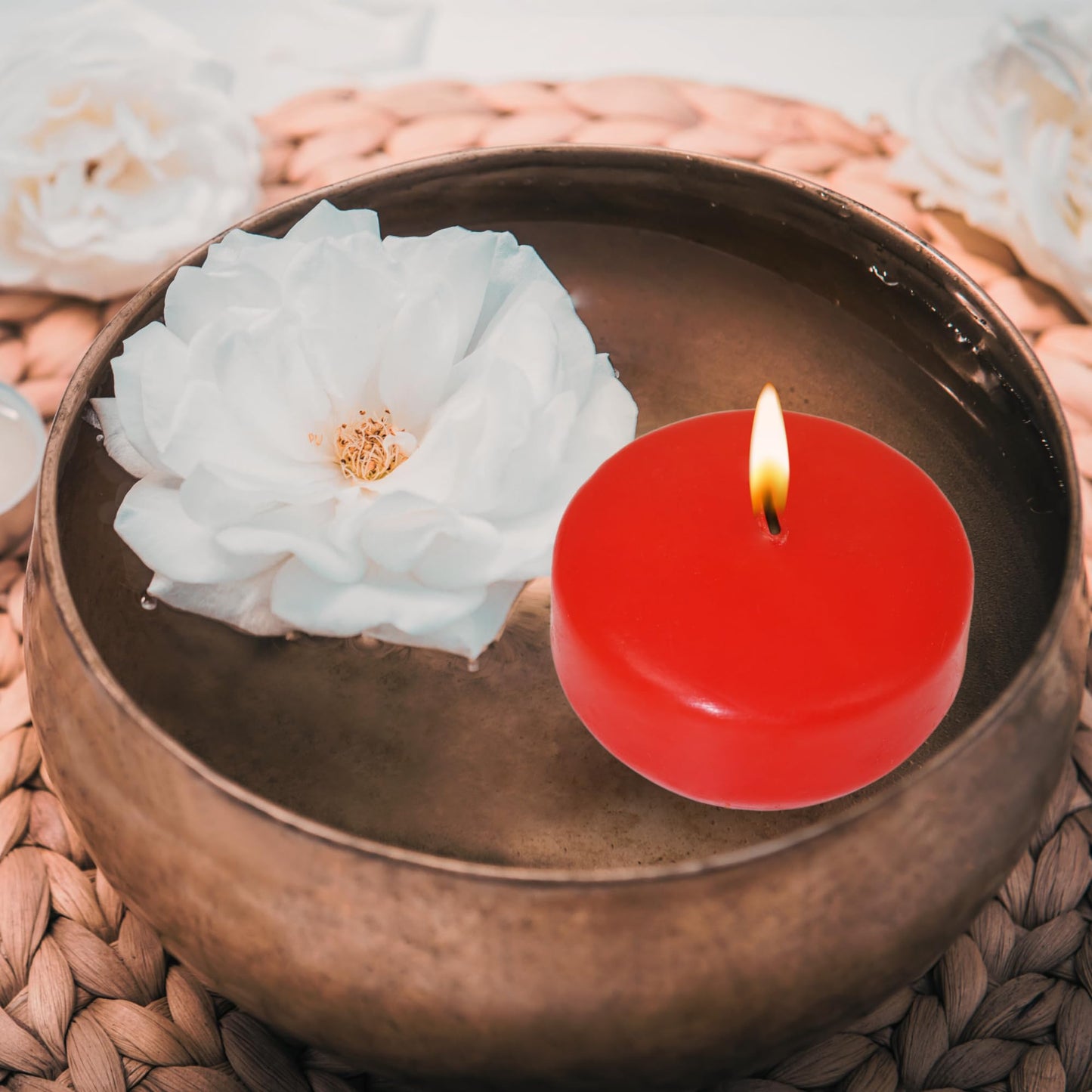 Axiom Red Floating Candles for Centerpieces - Floating Candle 2 inch Hand-Rolled Paraffin, Cotton Wicks, 4-Hour Clean Burn (Light Strawberry Scented), 24 Count
