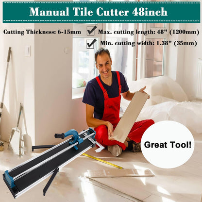 48-Inch Manual Tile Cutter, Laser Guided Precision, Tungsten Carbide Cutting Wheel, Ideal for Porcelain and Ceramic Tiles, Durable All-Steel Construction, Tile Cutting Machine
