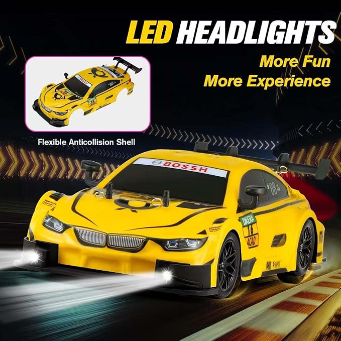 RC Drift Car 1:16 Scale Drifting Cars2.4GHz 4WD RC Race Car 40km/h High-Speed Remote Control Drift Cars Vehicle Racing Sport Toy Easter Basket Stuffers Gift for Boys Girls Kids(Yellow)