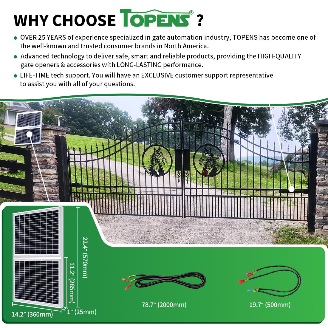 TOPENS TSQ20W Solar Panel 20-Watt 24V Monocrystalline Solar Panel Kit, for Gate Opener, Boat, Yacht, RV, Caravan, Golf Car, Street Lamp, Garden Light and Farm Equipment