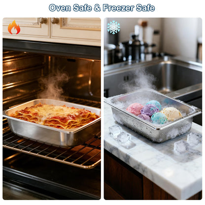 Botyboty 4 Pack 1/2 Half Size Hotel Pans 4 Inch Deep with Lids, Stainless Steel Steam Table Pan Half Size with Lids, Commercial Food Pans for Hotel, Home, Restaurant, Catering, Buffet Pan