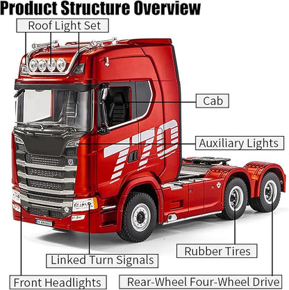 19Channels 770S Hobby RC Tractor Truck Toys 1/18 Scale Light Sound Effects Remote Control Lorry Car Vehicle Trailer for 14y+ Beginners Adults (6-Wheels Grey)
