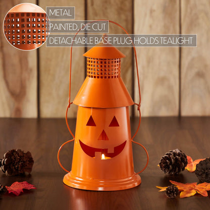 VHC Brands Metal Tealight Holder Halloween Lantern Orange 12x8x6, Kitchen Dining Table Candle Holder, Pumpkin Decor for Fall and Halloween