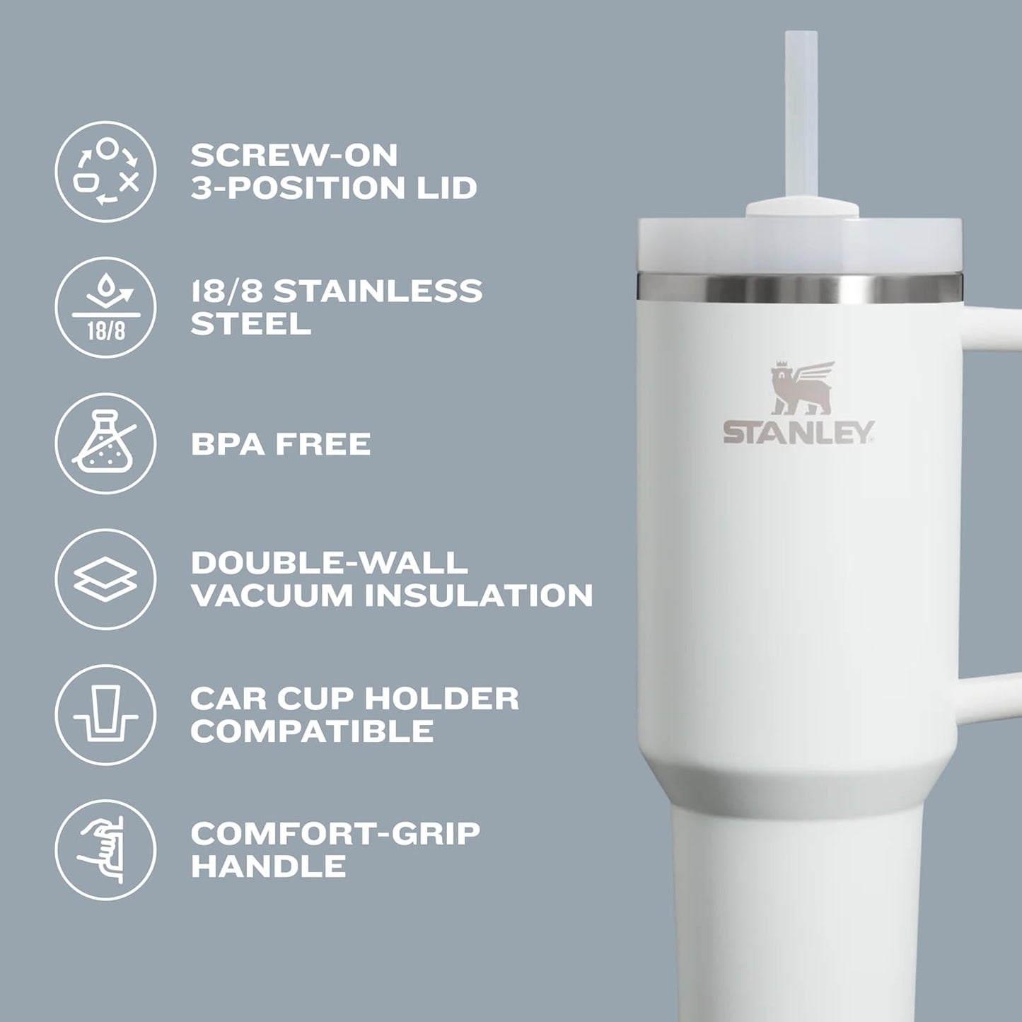 STANLEY Quencher H2.0 Tumbler - 30 oz Insulated Stainless Steel Cup with Handle & Straw | Azure Color