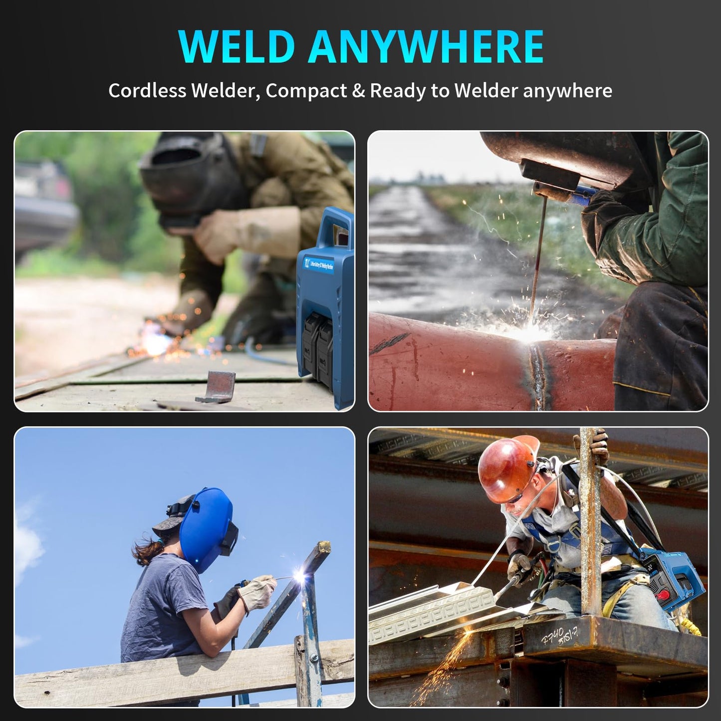 TLL Cordless Welder with 4 Batteries,Battery-Powered Stick/Flux Core Welder,MMA ARC DC Welding Machine, Portable Welder Machine,with LED Display Hot Start Arc Force Anti-Stick (ZW-160)