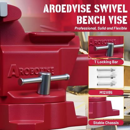 AROEDVISE 8" Bench Vise, 7.5" Jaw Opening, 210° Swivel Base, Large Capacity Cast Iron Vise with Anvil & Multi-Jaw Design for Workshop, Home, DIY & Repair (RD80)