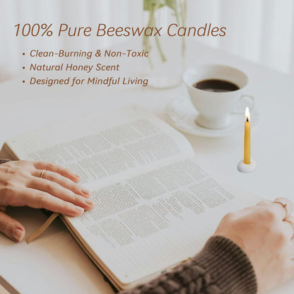 20 Minute 100% Pure Beeswax Candles, Mini Mindful Meditation Taper Candles, Smokeless & Dripless with Holder for Yoga, Prayer, Relaxation (Yellow,24 Pack)