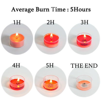 MUUFAZA 12 Unscented Natural Soy Tealight Candles in Clear Cups, 5H Long Clean Burning, Hand-Poured Orange Mini Tea Candle Set for Parties, Spa, Meditation, Gift, Holiday, Emergency, Home Decor