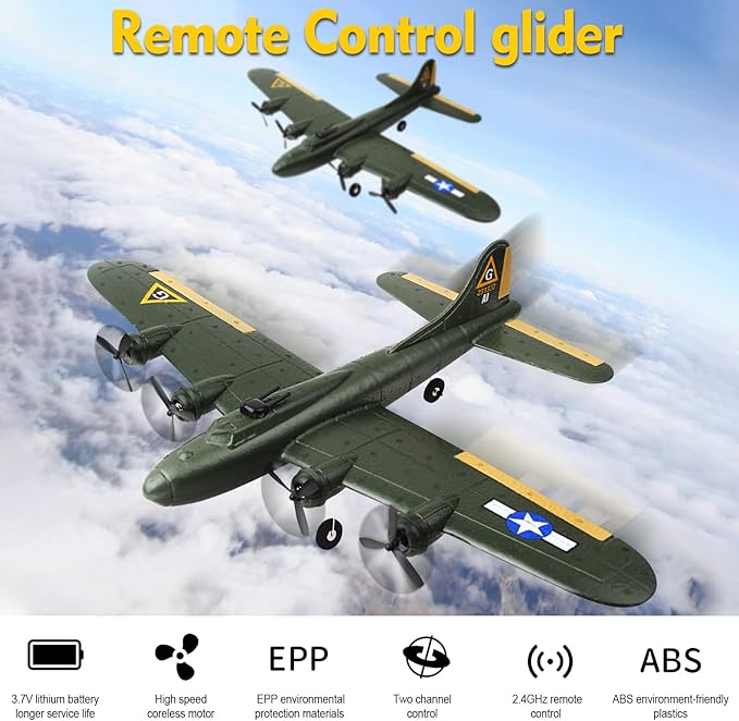 GoolRC B-17 RC Plane 2 Channel RC Airplane 2.4GHz Remote Control Airplane Ready to Fly EPP Foam Glider Fixed Wing RC Aircraft Flight Toys for Beginners and Adults