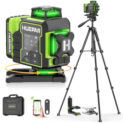 Huepar W04CG Laser Level 360 Self Leveling with 60" Tripod, Laser Class: Class II (IEC/EN60825-1/2014), 1mW power output