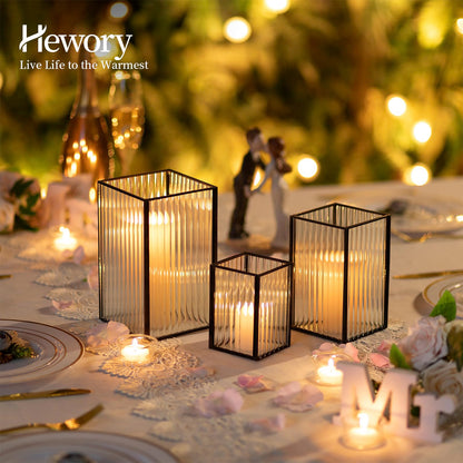 Hewory Black Hurricane Candle Holder: 6 PCS Ribbed Hurricane Glass Candle Holders for Pillar Candles, Square Pillar Candle Holders for Table Centerpiece Wedding Christmas, Home Decor for Kitchen Patio