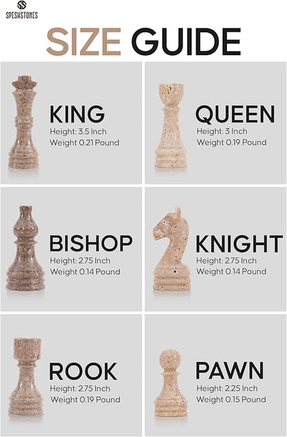 Marble Chess Set 15 Inches Handmade Oceanic &amp Travertine Luxury Board Games for Adults Ideal Marble Chess Board Game Set Chess Pieces &amp Storage Box for Gifts &amp Home Decor